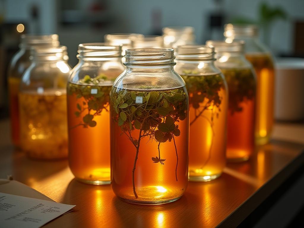 Macerados botánicos en frascos de vidrio