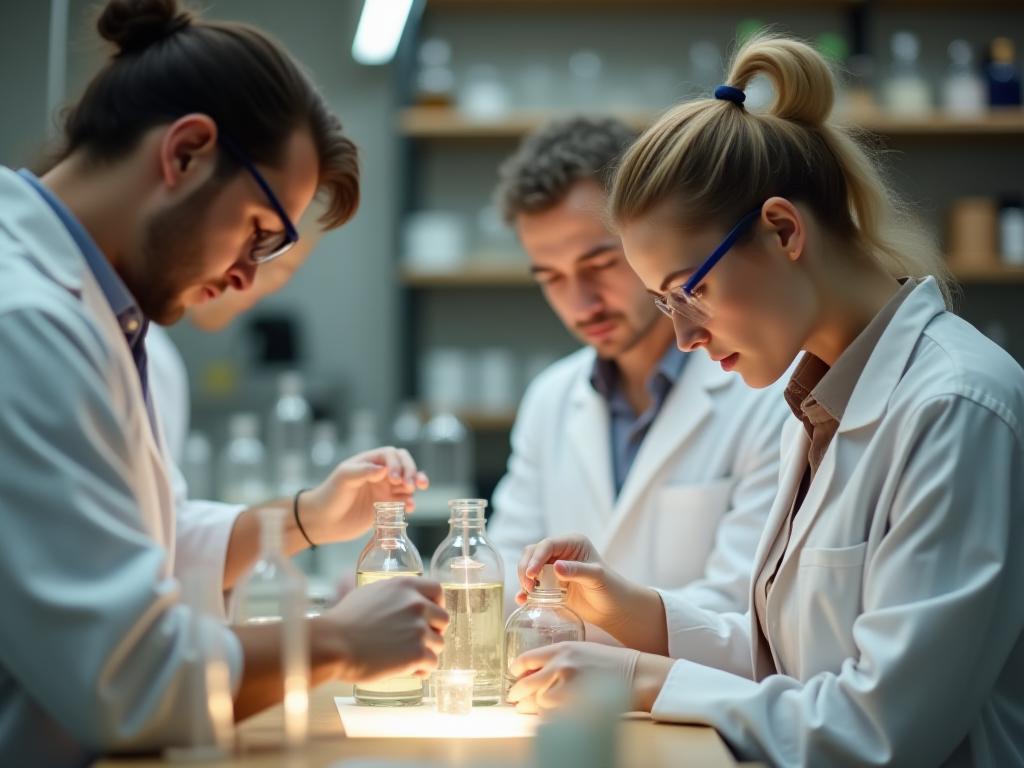 Equipo trabajando en el laboratorio artesanal de Belleza Artesanal